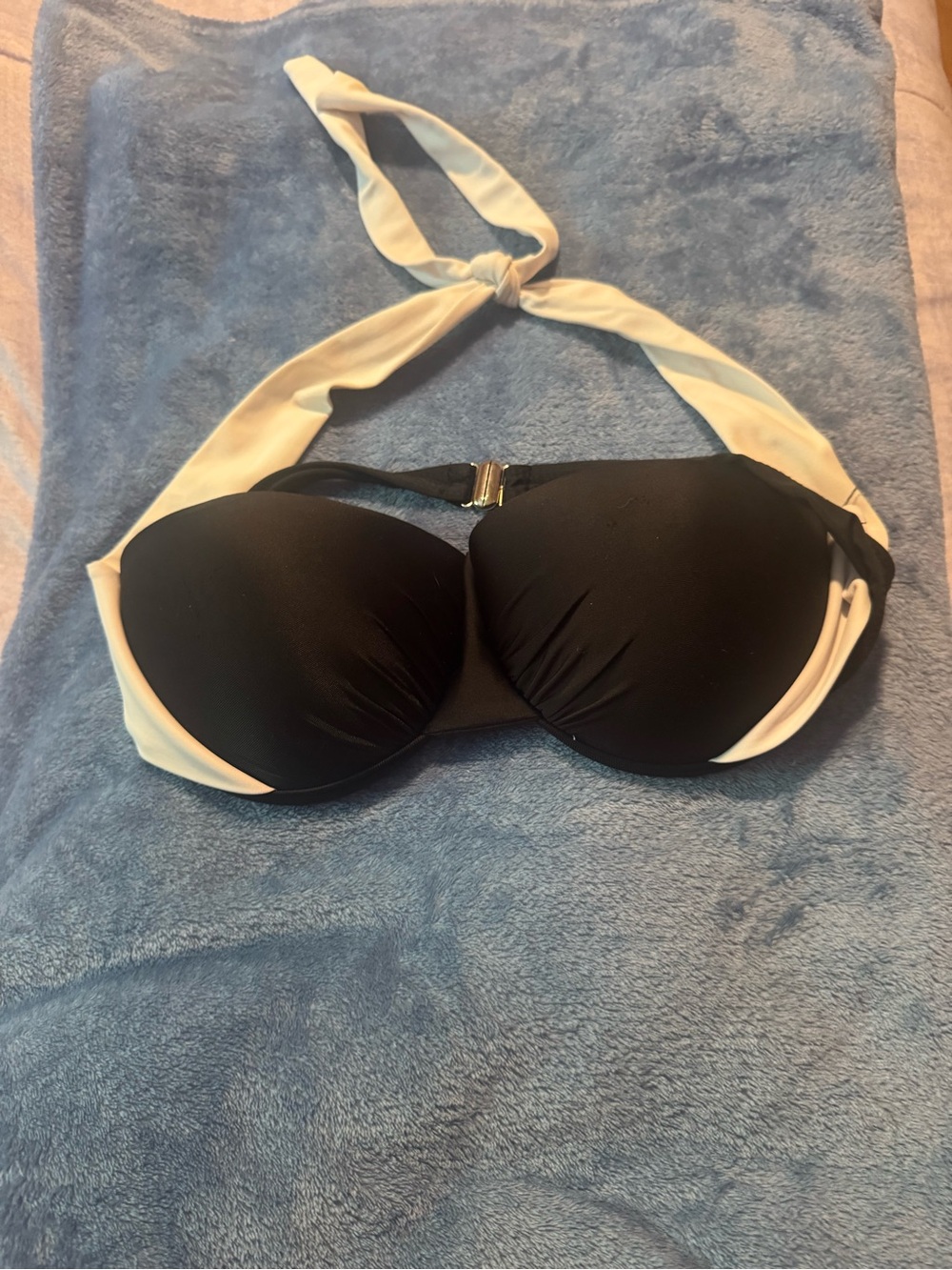 Black & Cream Strapless Bikini Top with Halter Tie